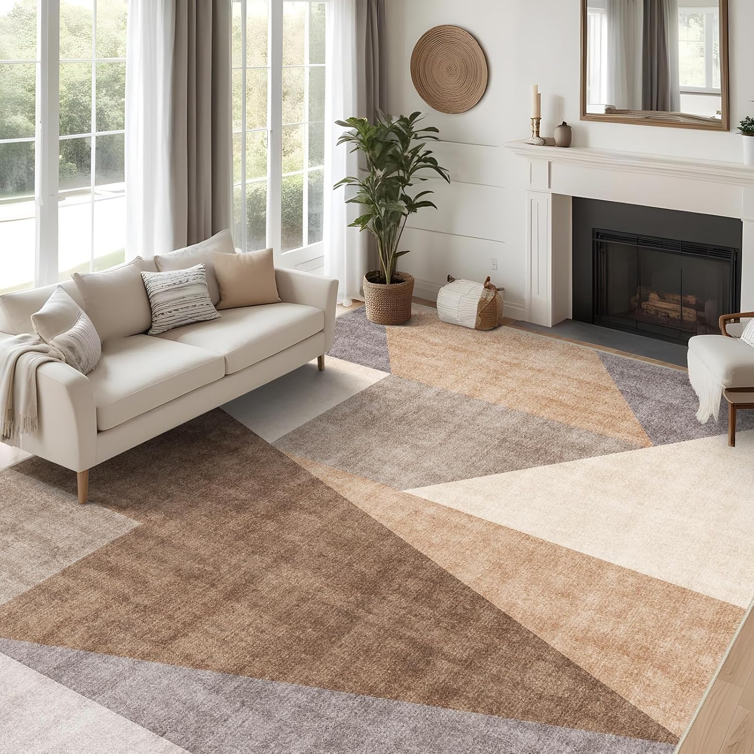 Washable Modern Area Rug: Stylish Geometric Design for Living Room