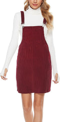 Women's Corduroy Bib Knee-Length Overalls Pinafore Midi Dress - Cozy
