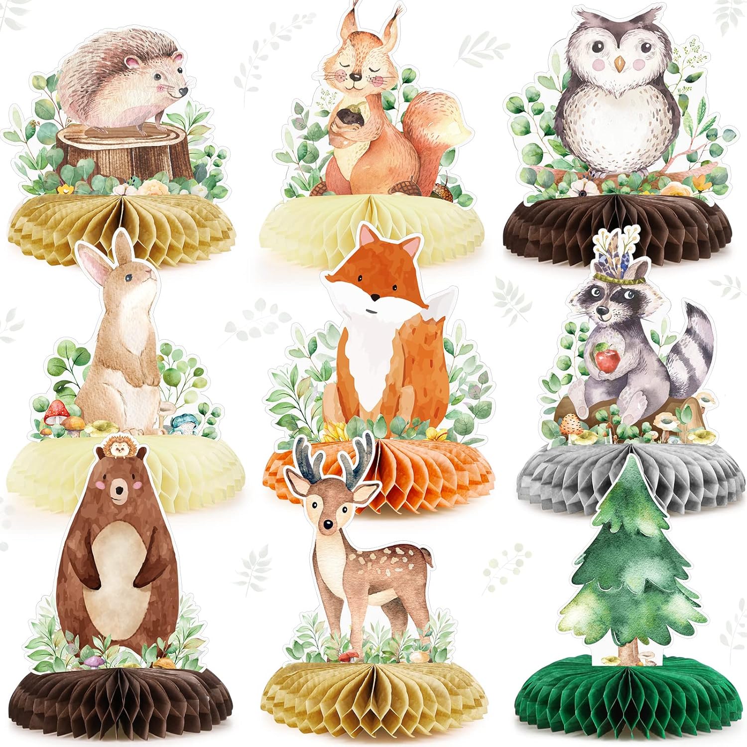 Fumete Woodland Animals Honeycomb Centerpieces - Magical Forest Decor