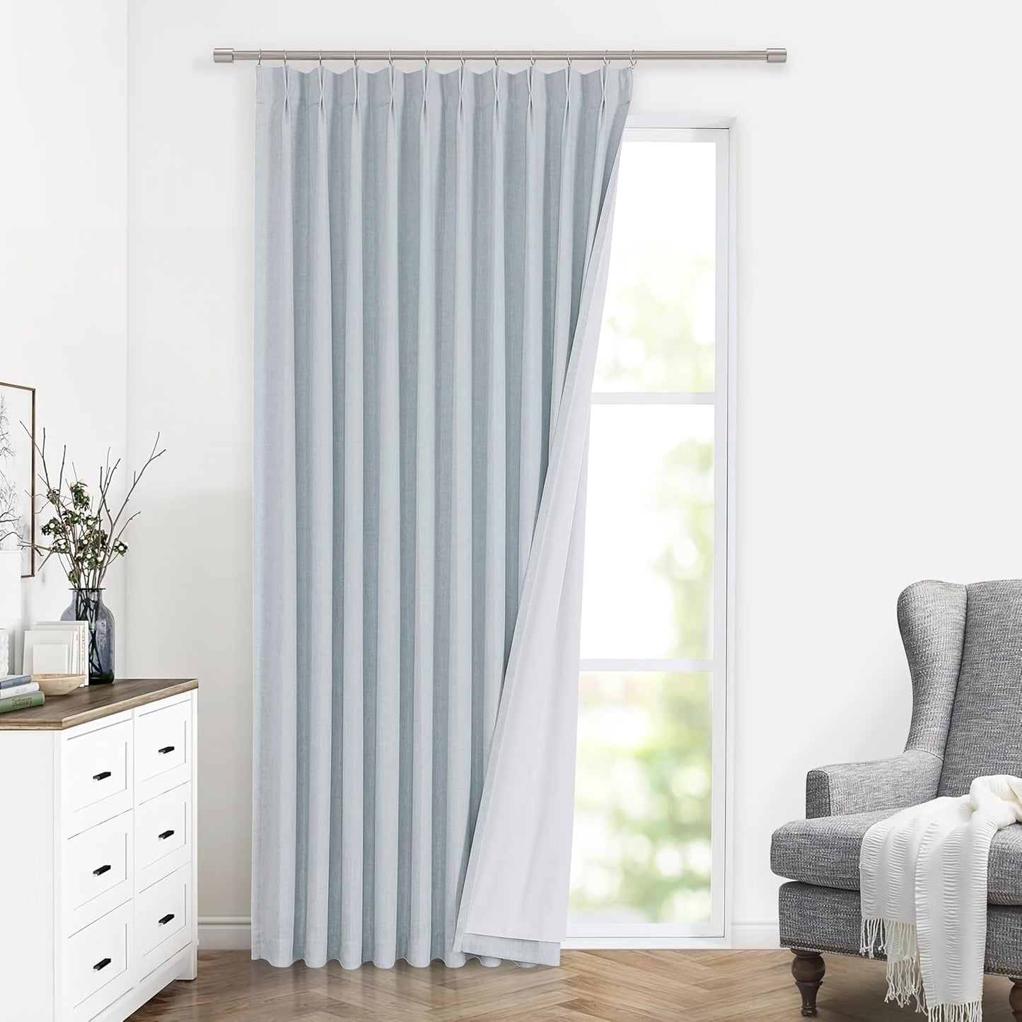 Vision Home Blue Fog Pinch Pleated Full Blackout Curtains 90 in