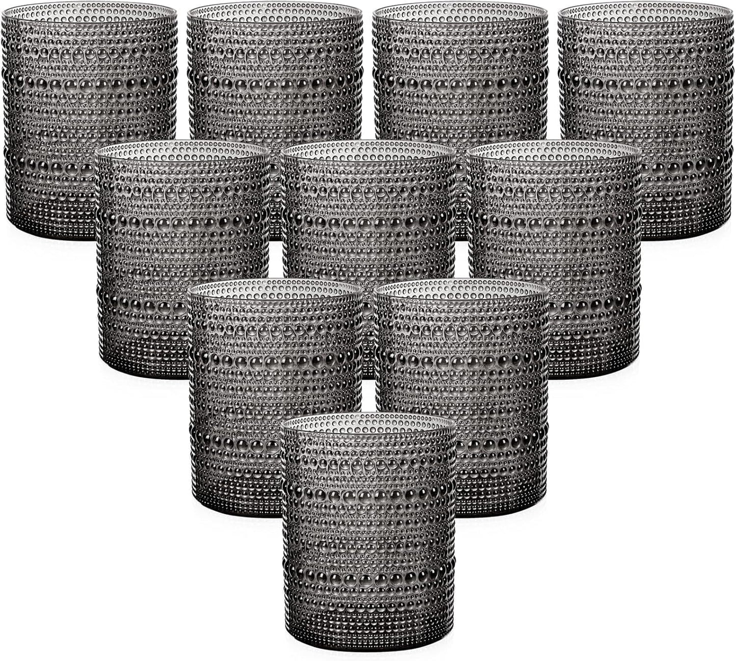 YOUBET 24PCS Plastic Drinking Glasses - Vintage Hobnail Style