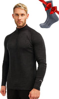 Merino Wool Base Layer Mens Midweight Half Zip Sweater - Warm Everyday