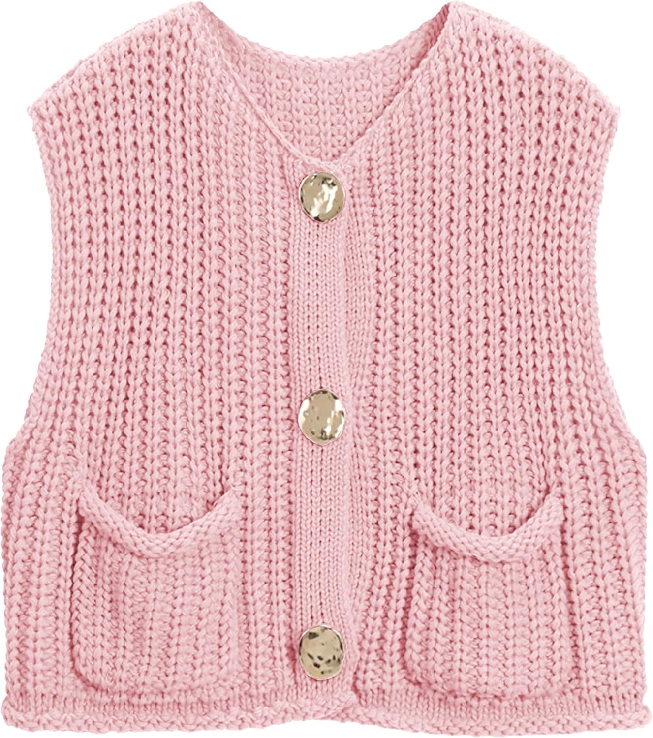 Womens Crochet Chunky Knit Top Sleeveless Button Down Crop
