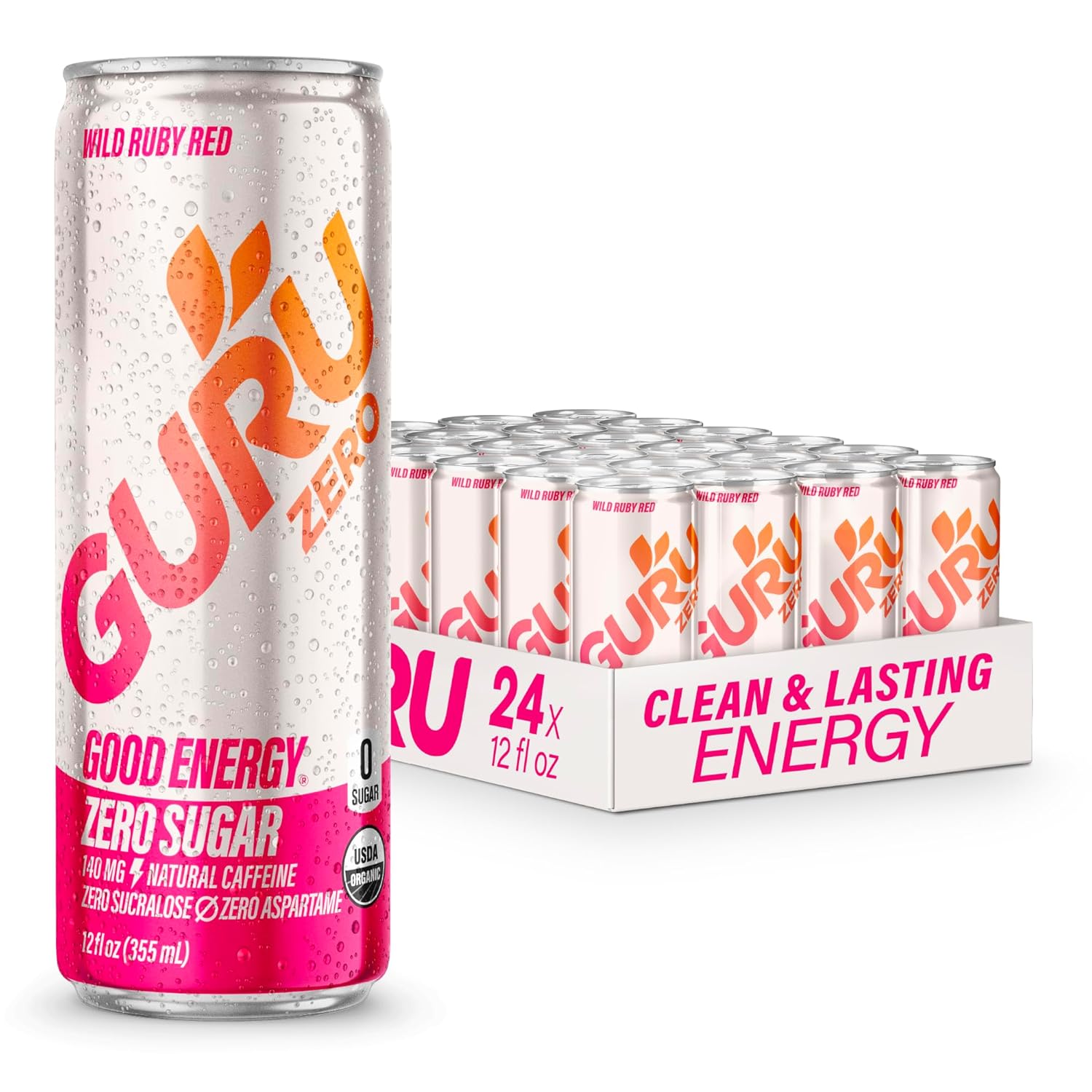 GURU Zero Sugar Wild Ruby Red Organic Energy Drinks Review