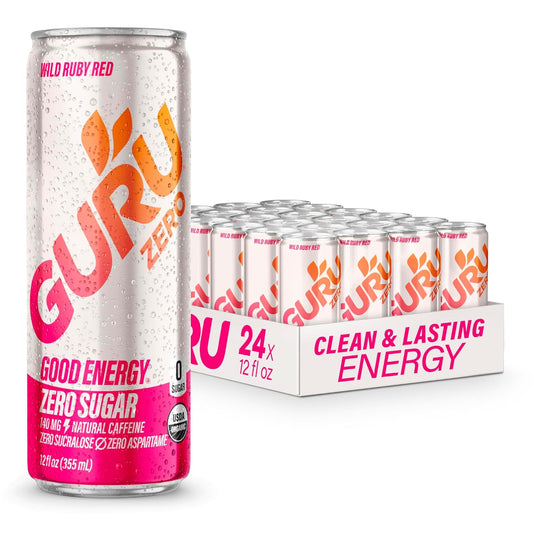 GURU Zero Sugar Wild Ruby Red Organic Energy Drinks Review