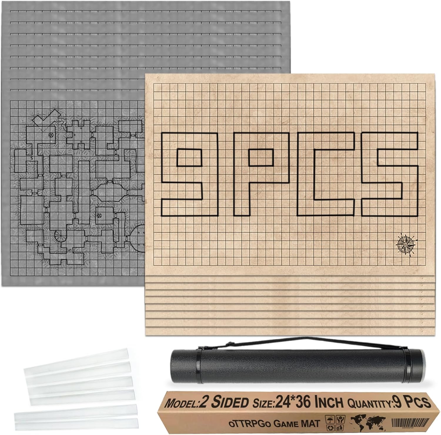 9 Pack DND Map 24x36 Dry Erase Battle Mats for Tabletop Games