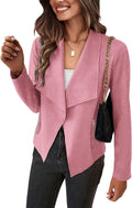 Women Faux Suede Cropped Jacket - Soft Waterfall Collar