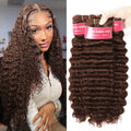 Deep Wave Human Hair Bundles 14 16 18 in - Natural Chocolate Brown