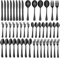 Black Silverware Flatware Set for 8 - 46-Piece Mirror Polished Cutlery