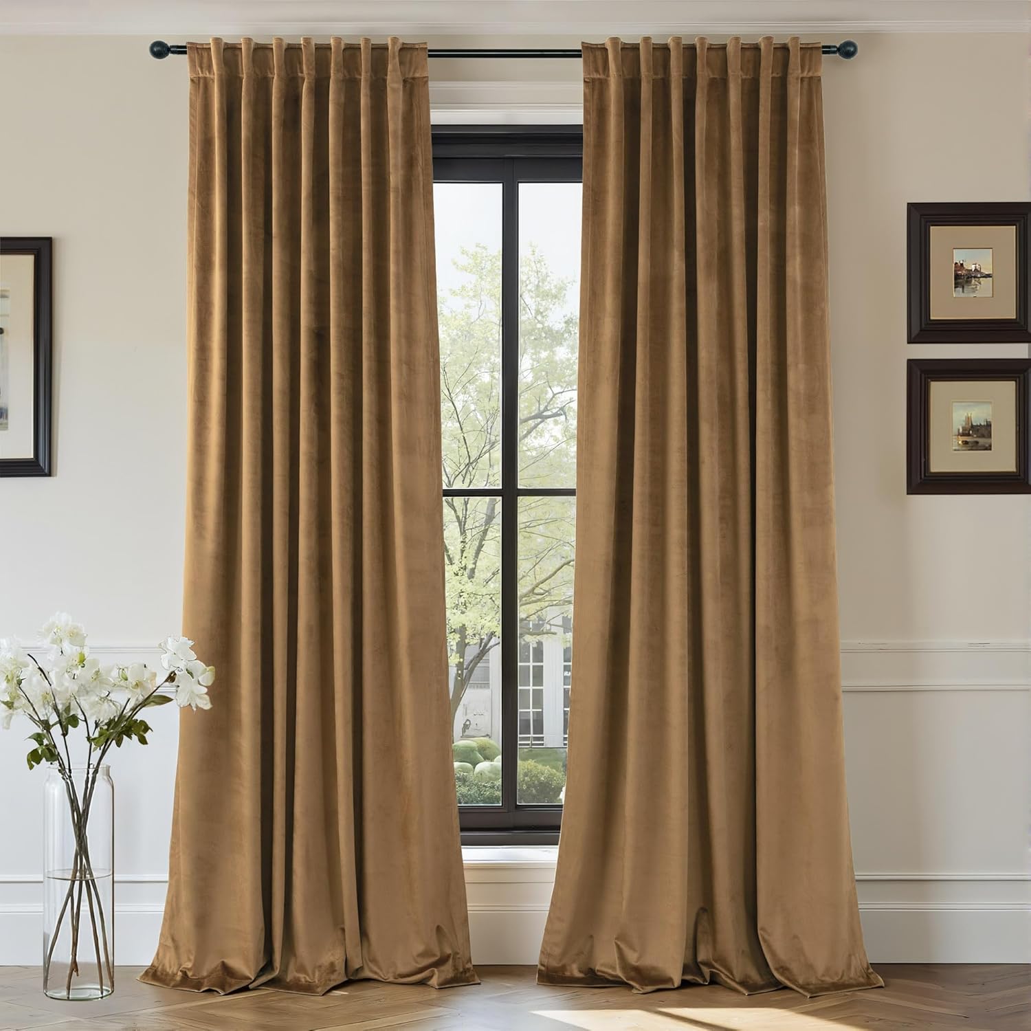 Gold Brown Velvet Curtains 96 Inches Long for Elegant Rooms