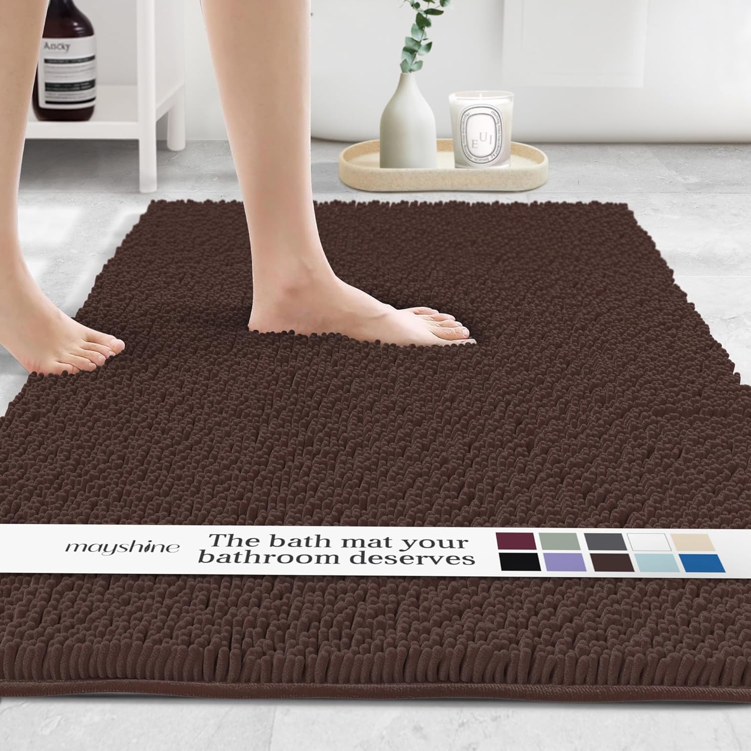 MAYSHINE Plush Shaggy Chenille Bath Mat for Ultimate Comfort
