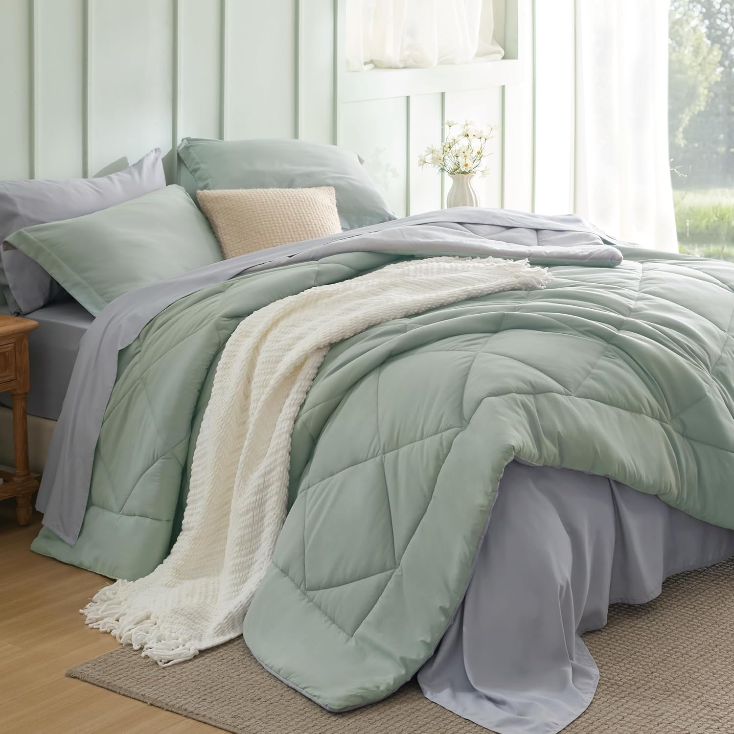 Bedsure Sage Green Twin Comforter Sets - 5 Piece Bedding Set