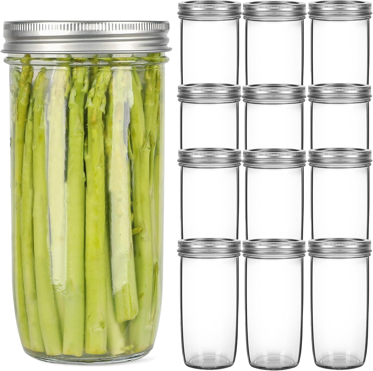 Wide Mouth Mason Jars 24oz for Canning and Food Storage