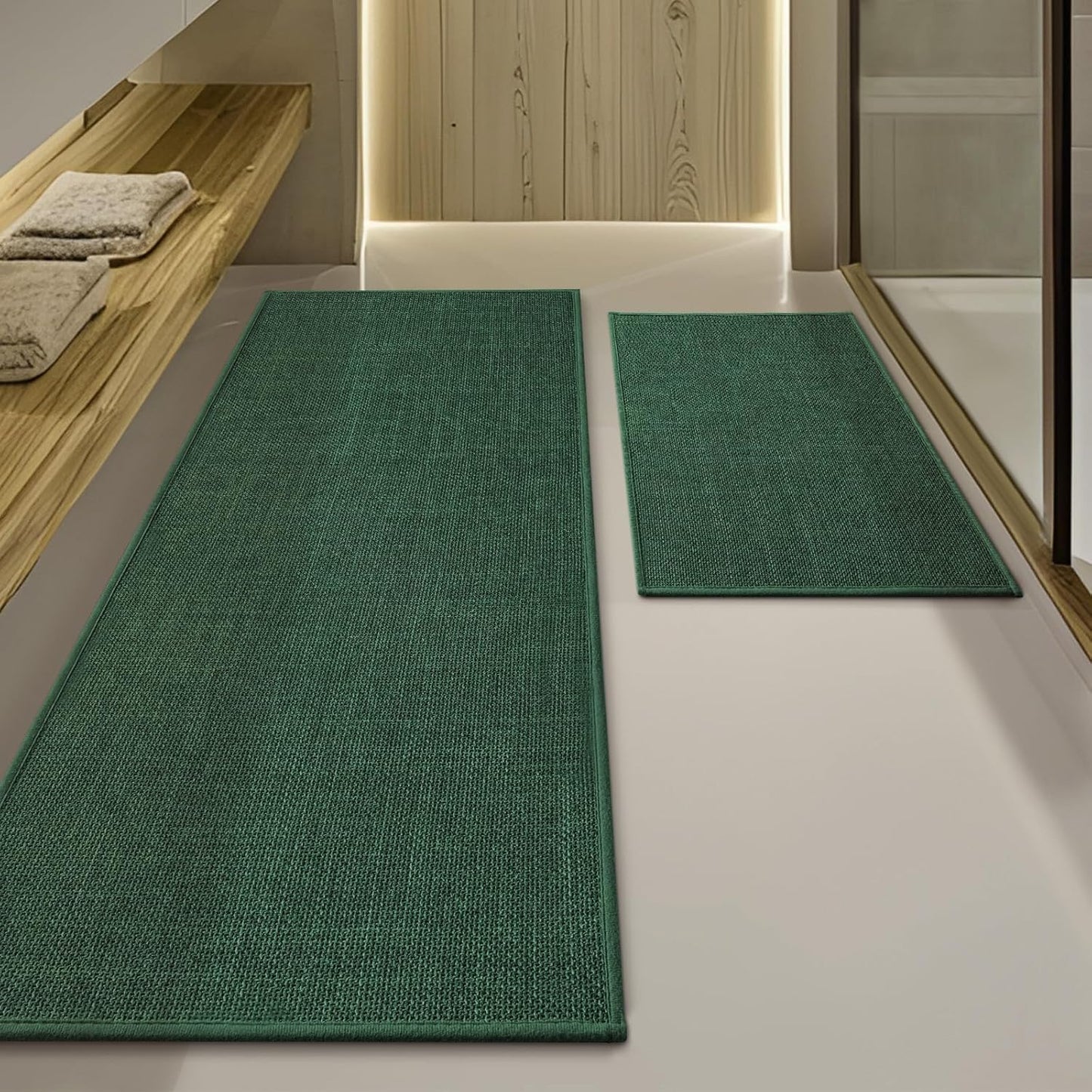 YIHOUSE Green Bathroom Rug Set, Non Slip Quick Dry 2 Piece