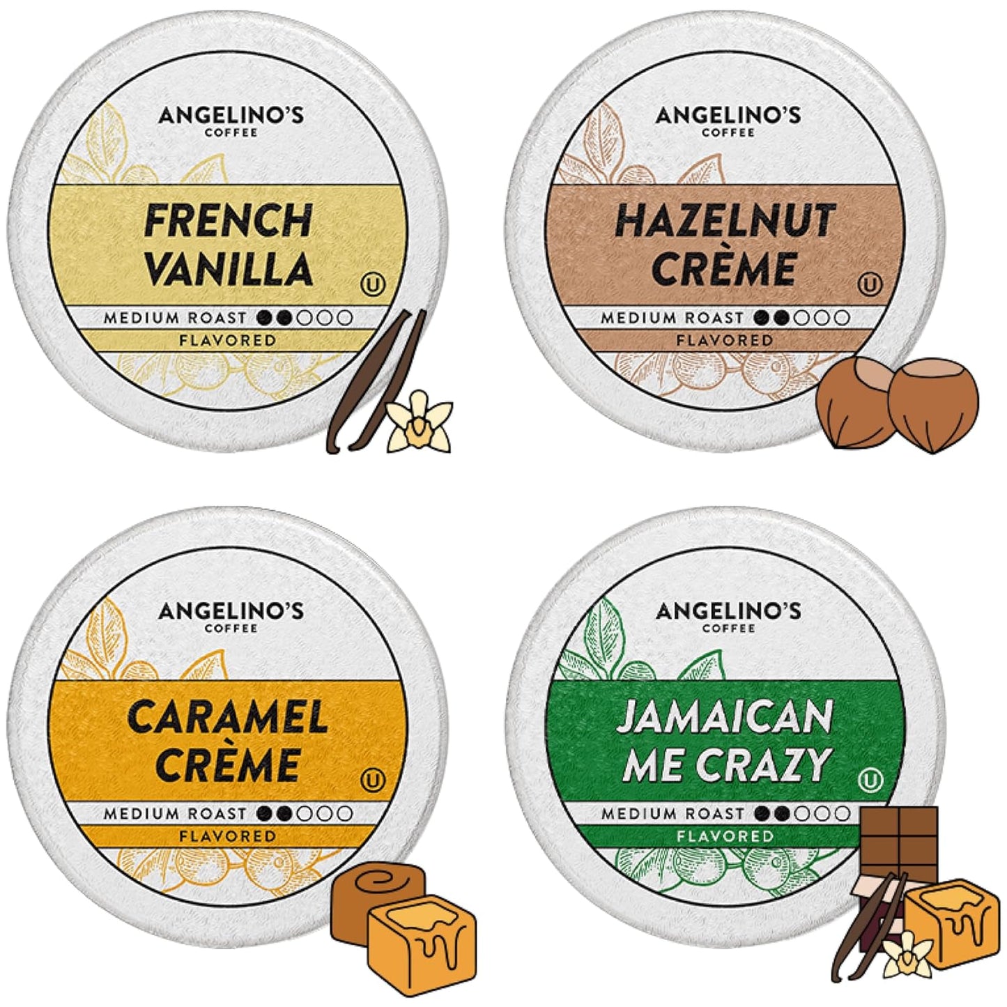 Angelino's Coffee Flavored Variety 96 Count K-Cup Pods for Keurig