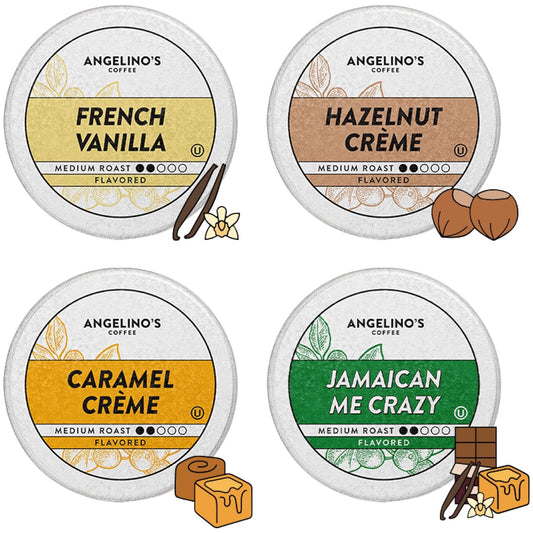 Angelino's Coffee Flavored Variety 96 Count K-Cup Pods for Keurig