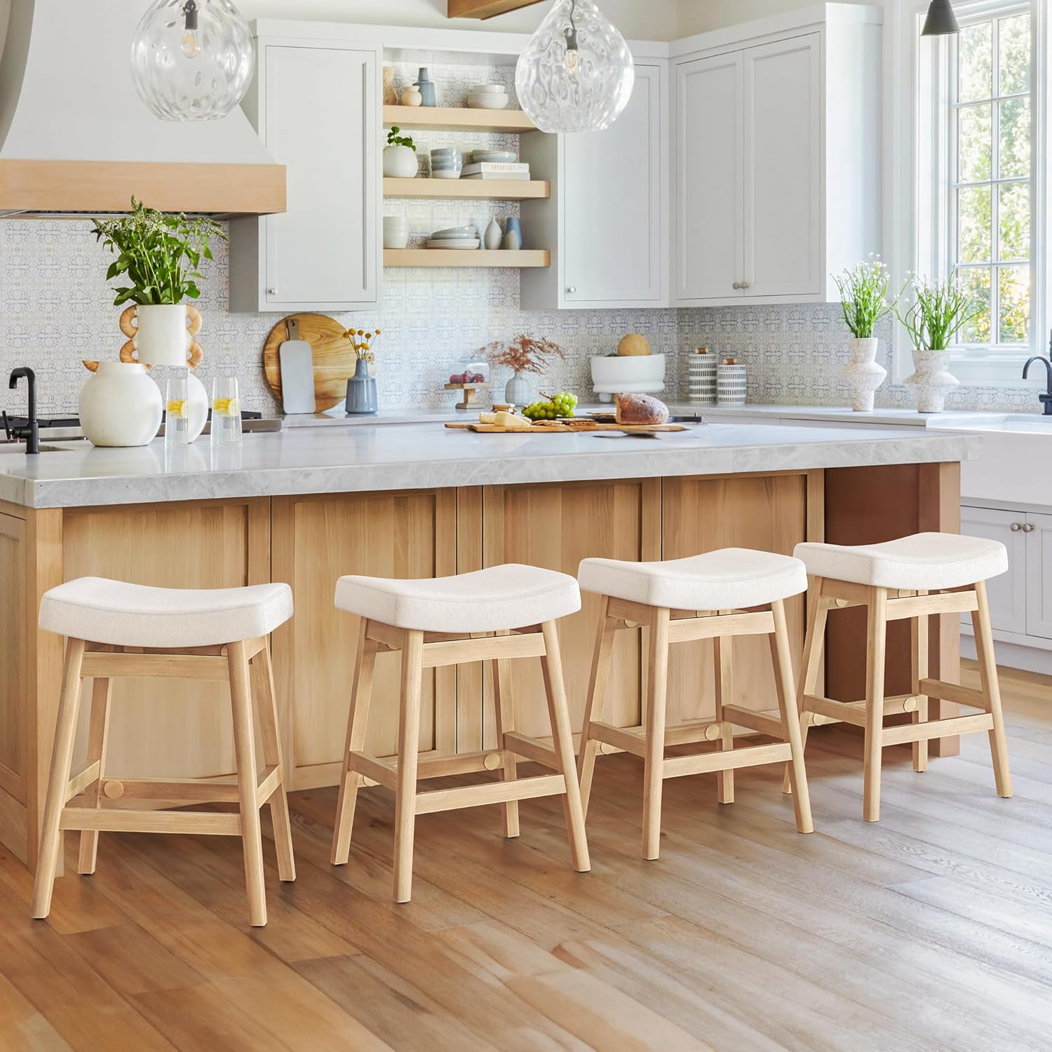 Bar Stools Set of 4 with Sturdy Wood Legs for Kitchen Use