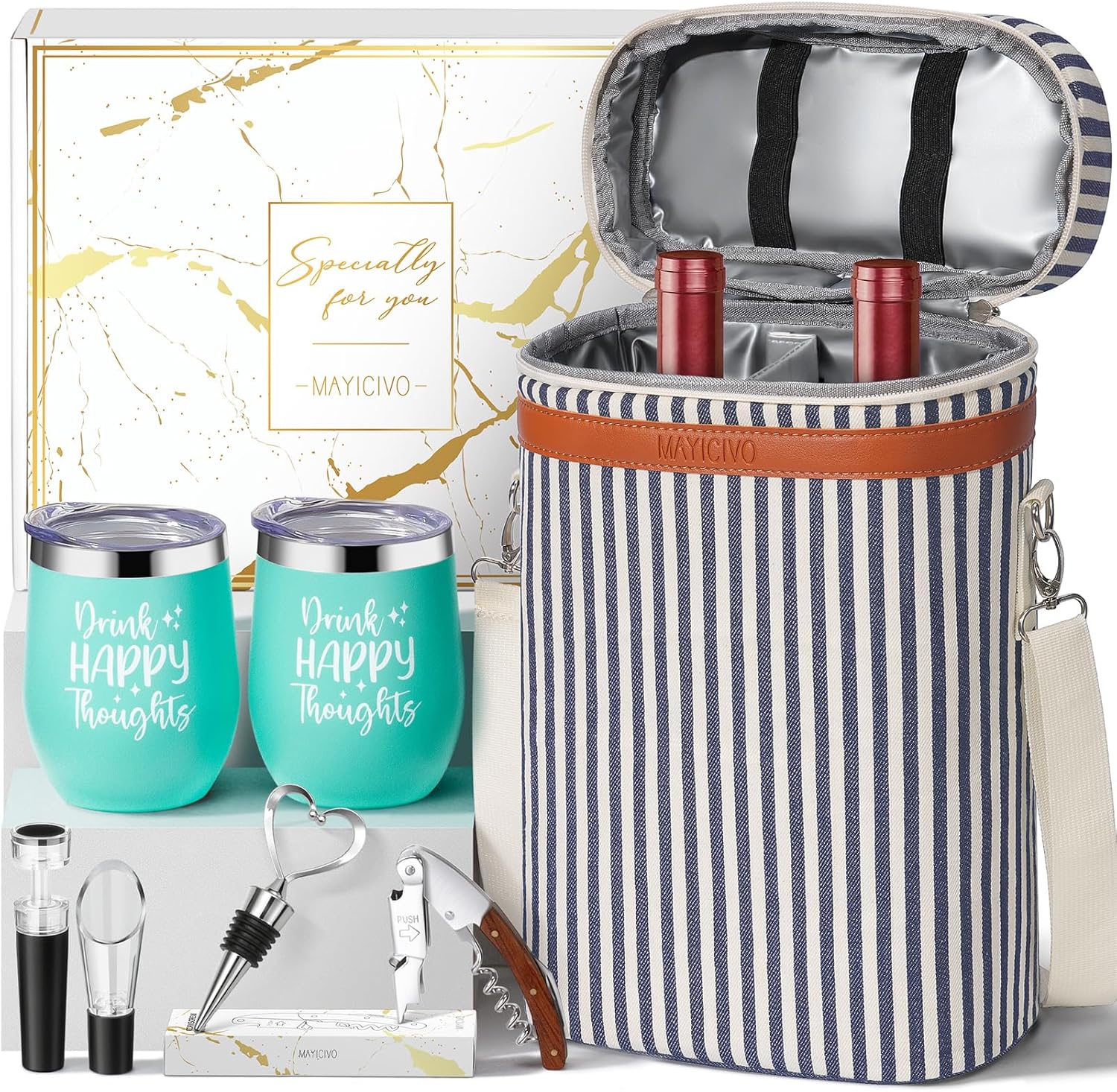 Insulated Wine Tote Carrier with Tumblers & Accessories Set