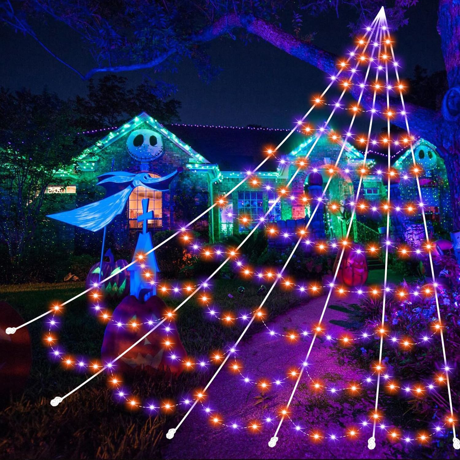 Giant Halloween Decoration Spider Web with 350 LEDs for Outdoor