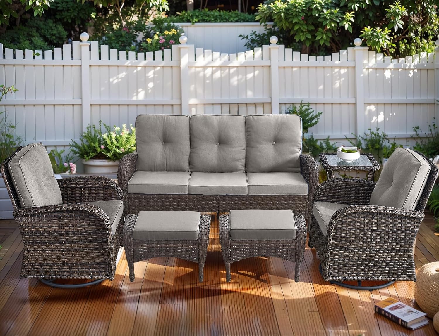 HUMMUH 6-Piece Outdoor Conversation Set with Swivel Rockers