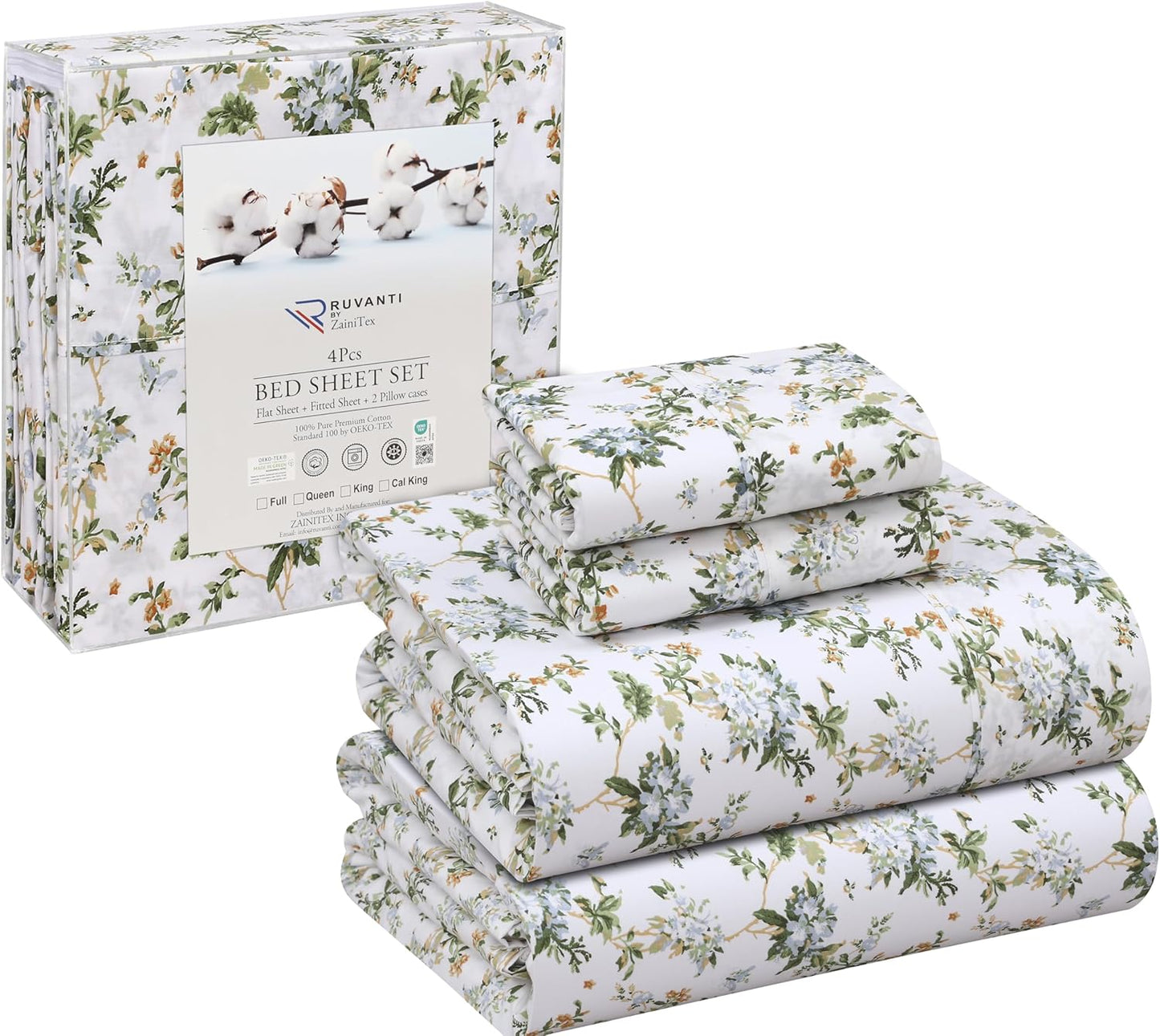 RUVANTI 100% Cotton King Size Sheets Set for Ultimate Comfort