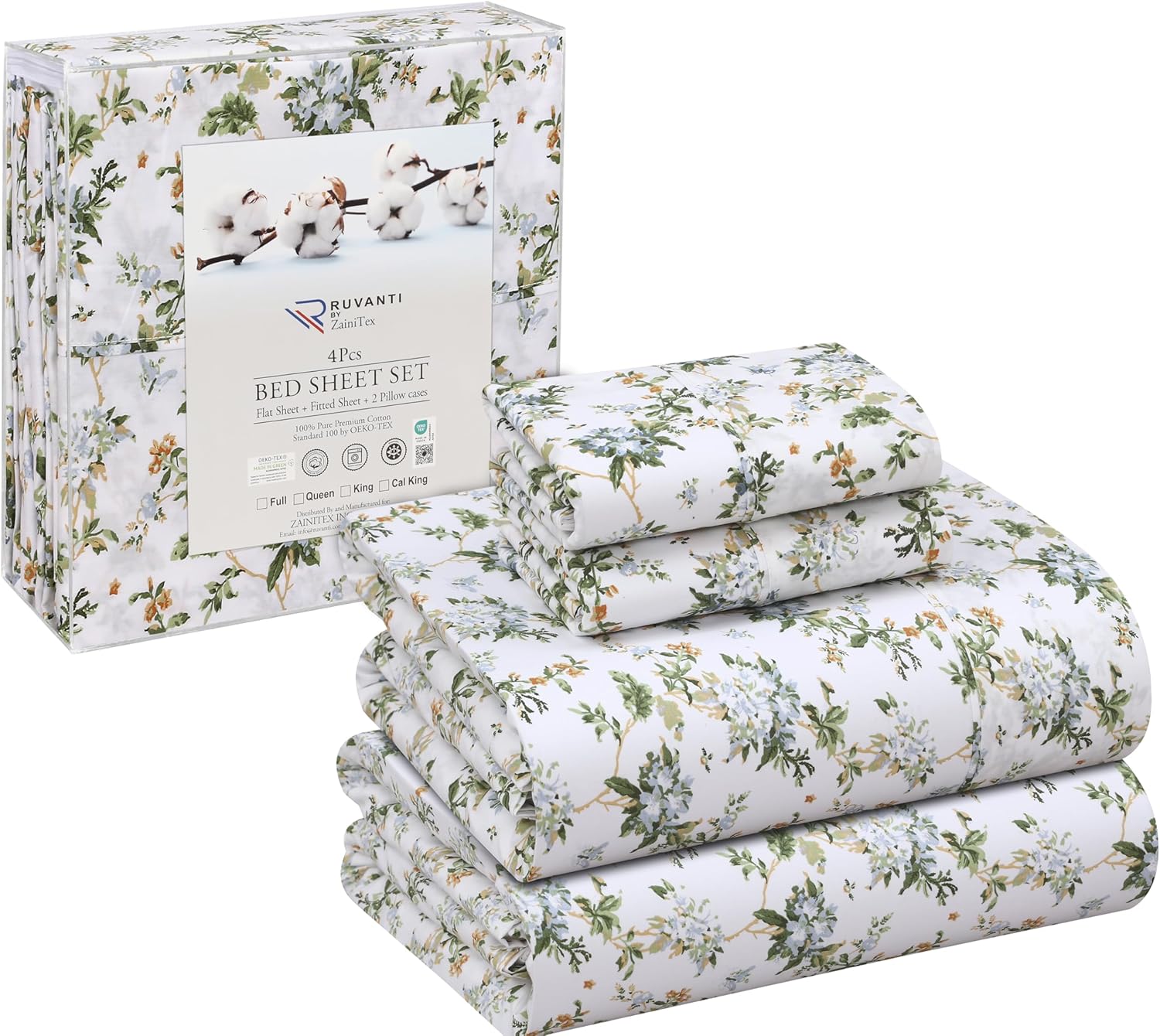 RUVANTI 100% Cotton King Size Sheets Set for Ultimate Comfort