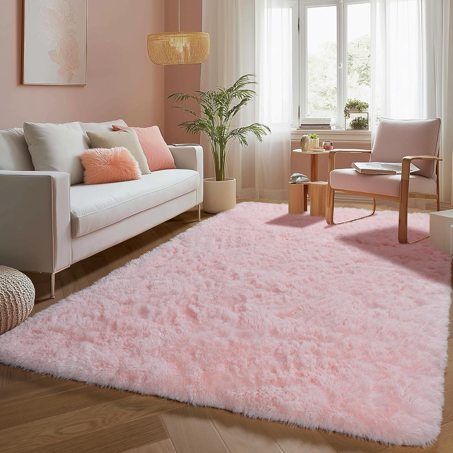 PAGISOFE Pink Fluffy Shag Area Rug for Bedroom and Living Room