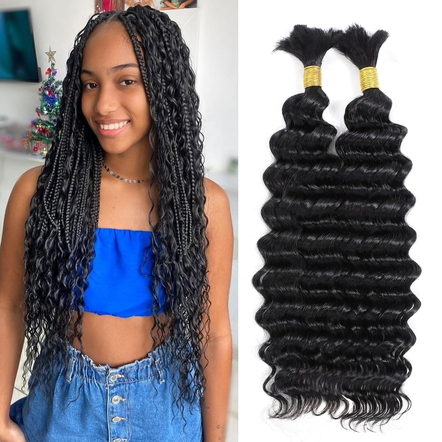 DMKEEP Deep Wave Human Braiding Hair for Natural Styles