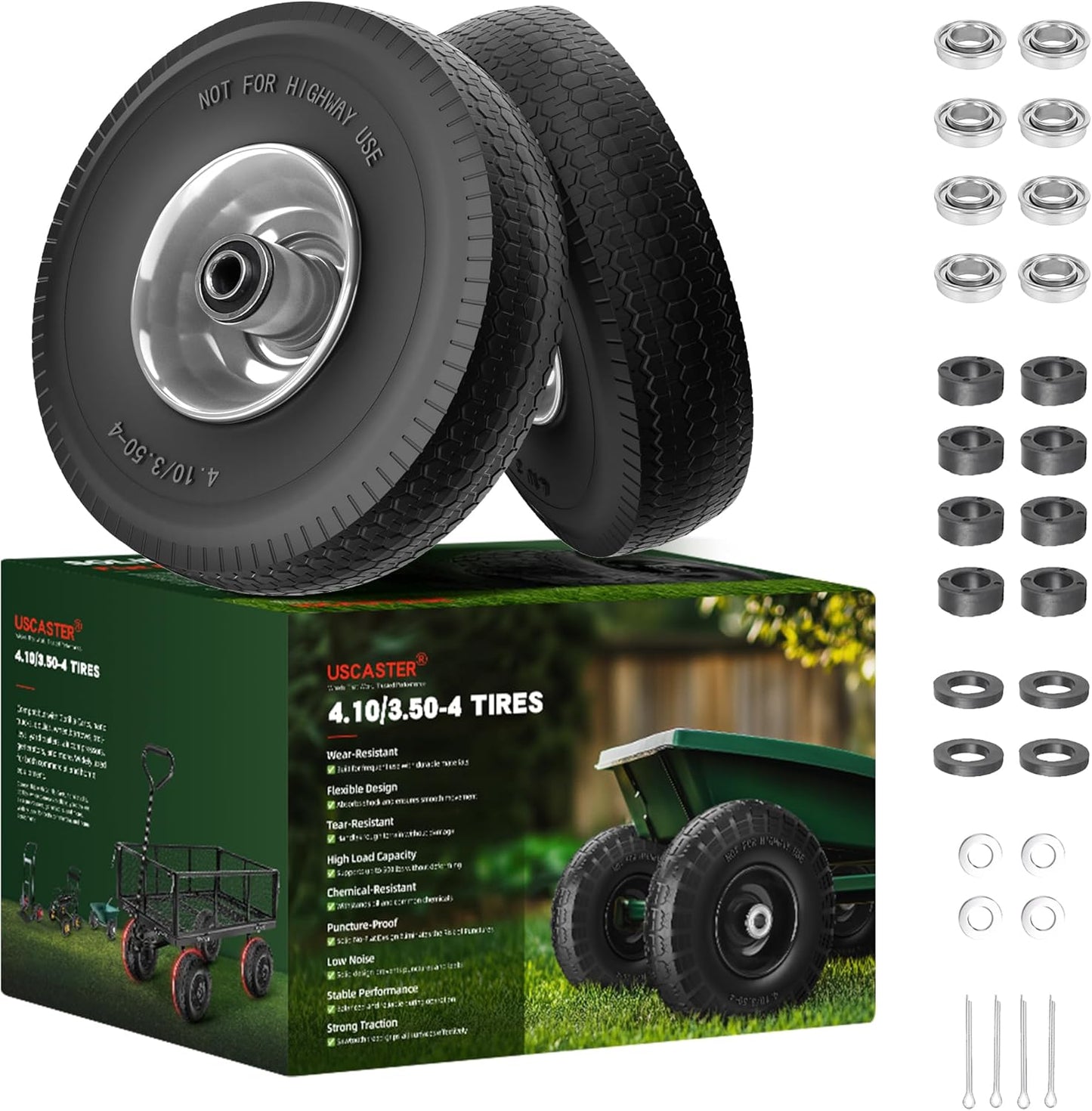 4.10/3.50-4 Flat Free Tire and Wheel Replacement for Hand Trucks