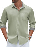 COOFANDY Men's Linen Button Down Shirt Long Sleeve Casual Beach Shirt