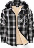 ZITY Men's Flannel Zipper Hoodie Jacket - Warm Sherpa Lined