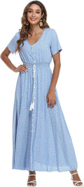 Women's Floral Maxi Dress Boho Button Up Split - Lightweight Summer