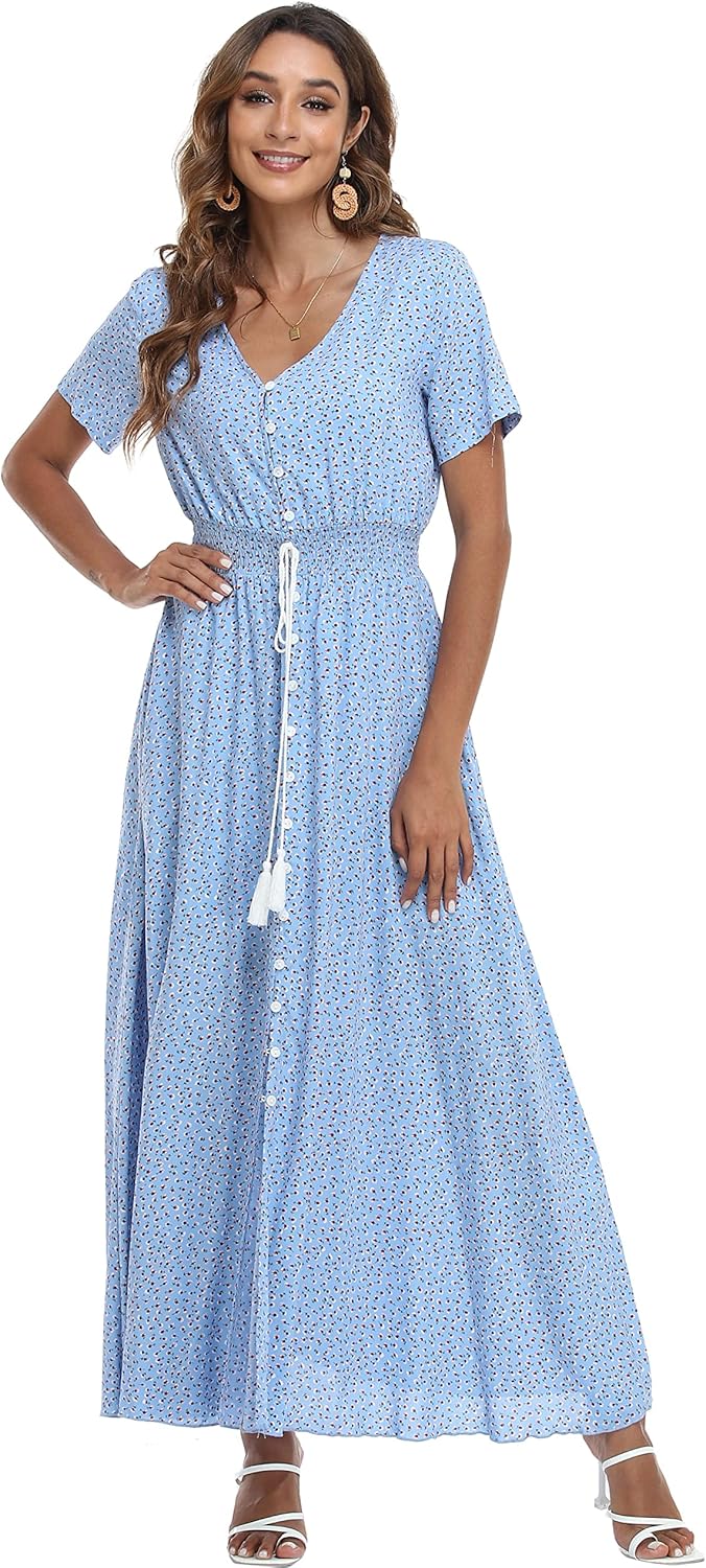 VintageClothing Women's Floral Maxi Dress for Summer Fun