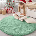 Mint Green Round Rugs for Bedroom - Machine Washable 4 ft Circle