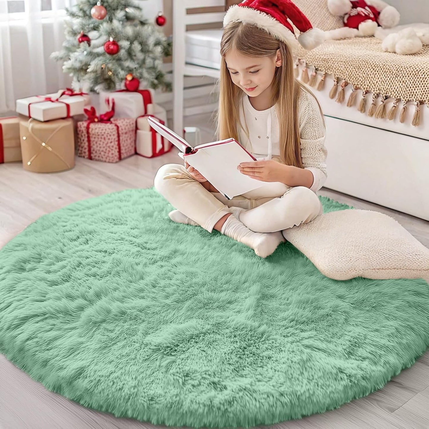 OLANLY Mint Green Round Rugs for Bedroom - Soft and Fluffy