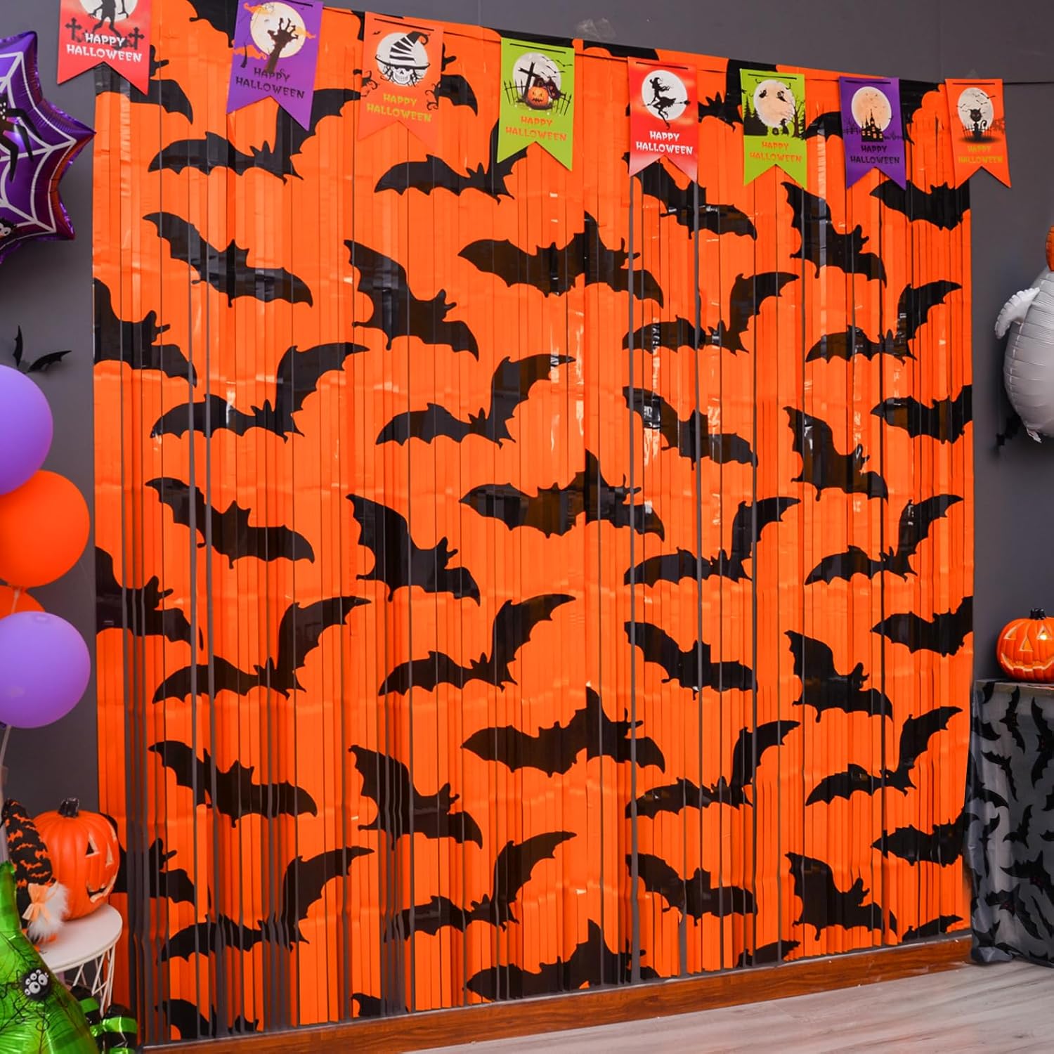 Mega-L Halloween Party Pack: Bat Props & Foil Curtains