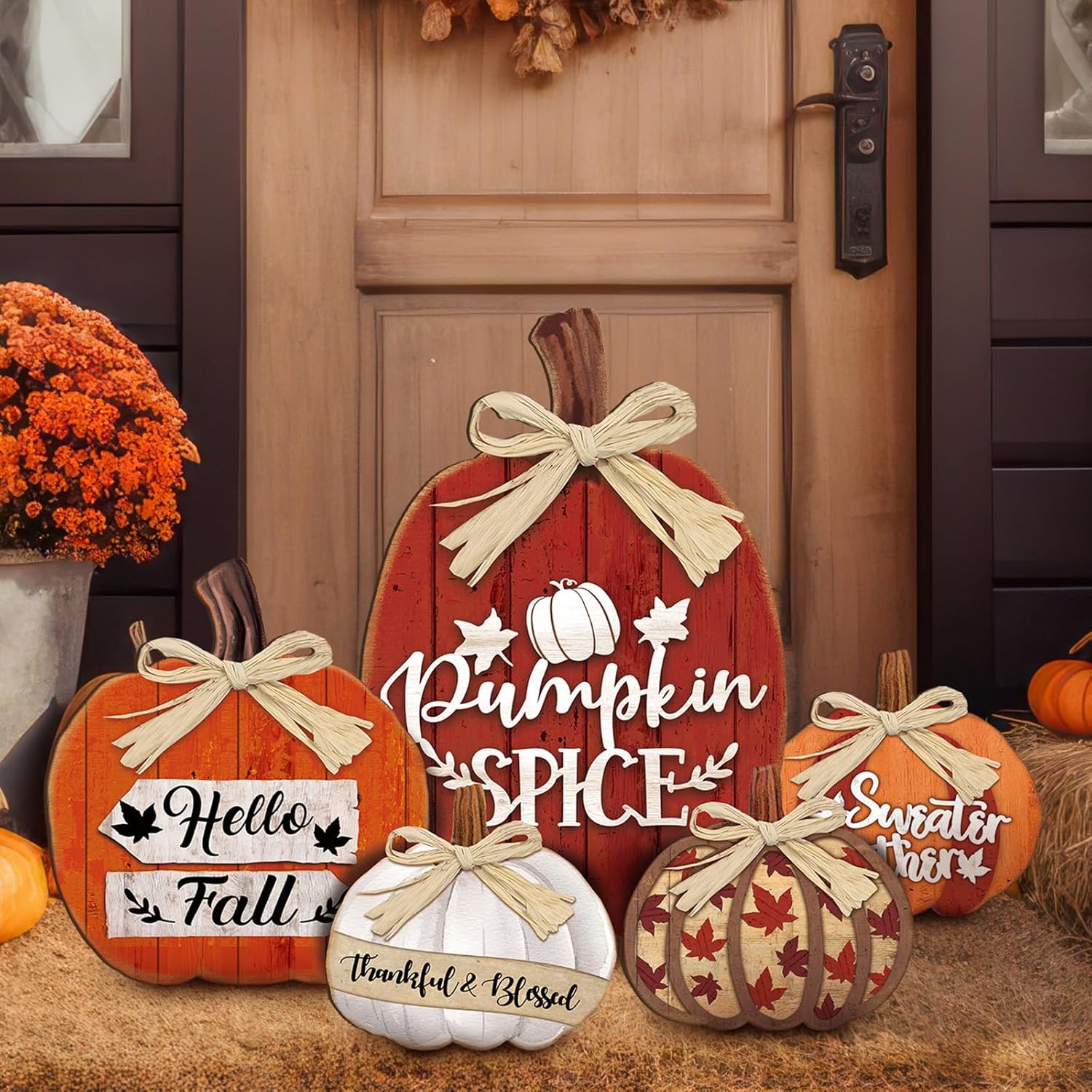 5 Pcs Fall Decorations for Home Large Thanksgiving Pumpkin Signs