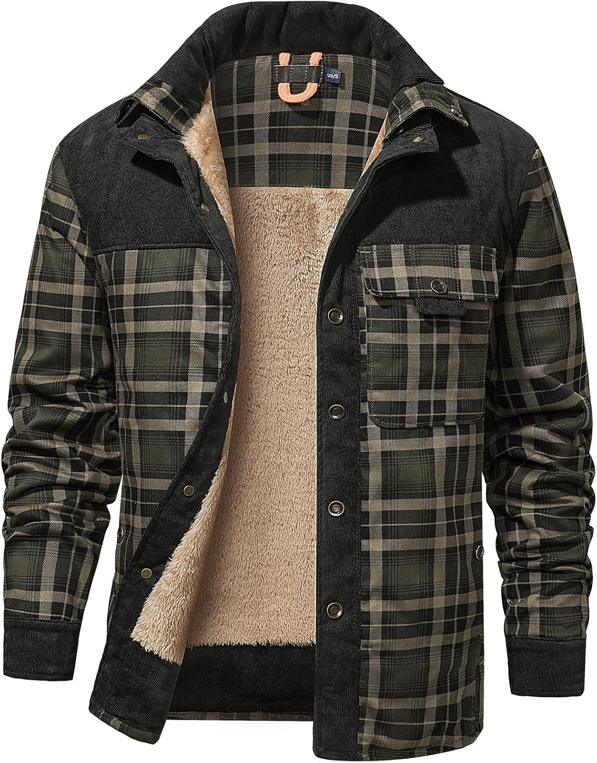 Gihuo Men's Long Sleeve Sherpa Lined Flannel Jacket for Winter