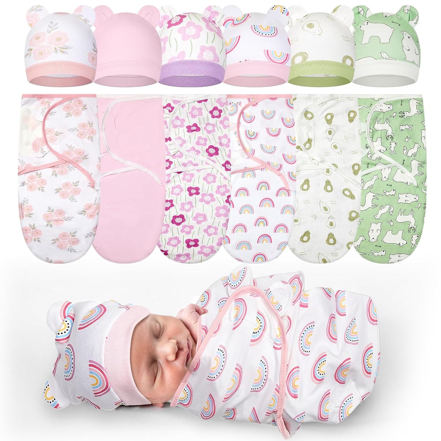 Ramede Preemie Swaddle Blanket Set with Hats for Newborns