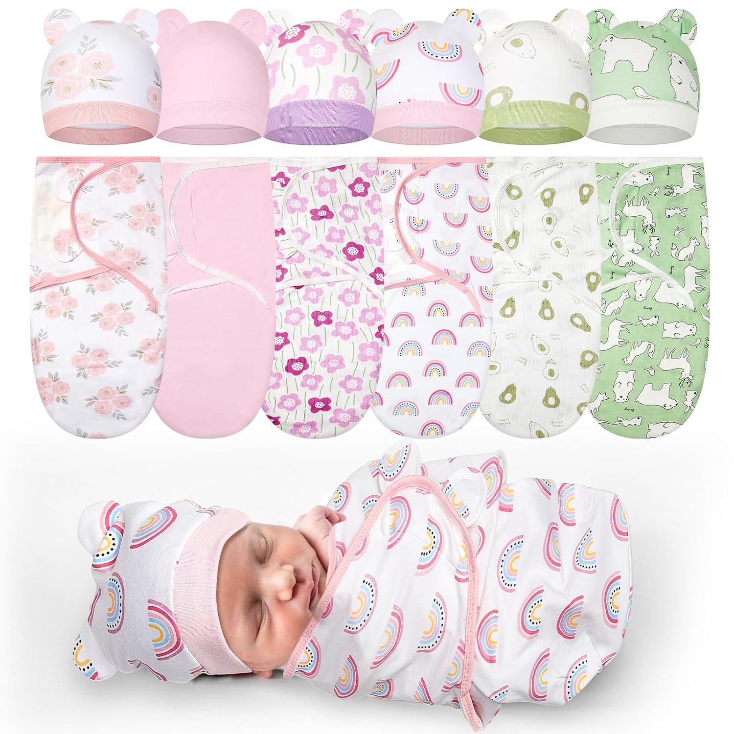 Ramede Preemie Swaddle Blanket Set with Hats for Newborns