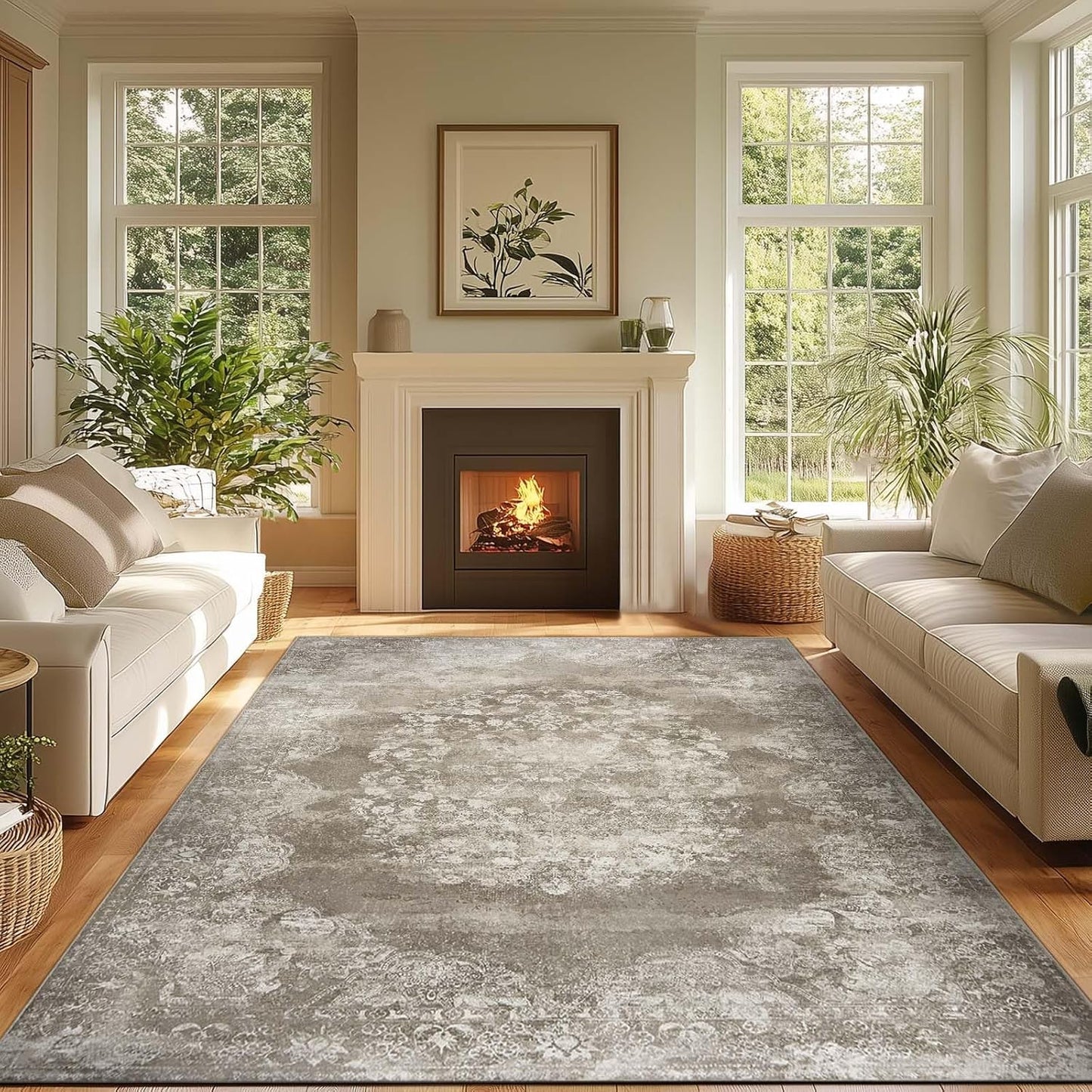 jinchan Washable Area Rug 8x10 for Living Room - Soft Faux Wool