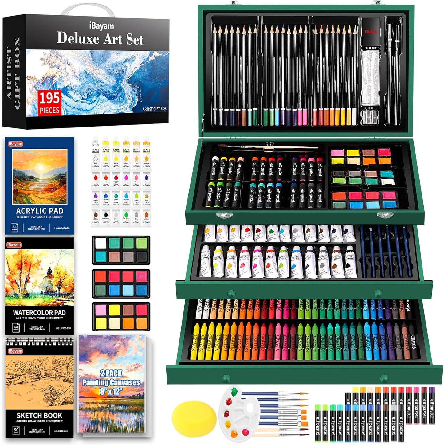 iBayam Art Kit for Kids Teens Adults - 195-Piece Drawing Set
