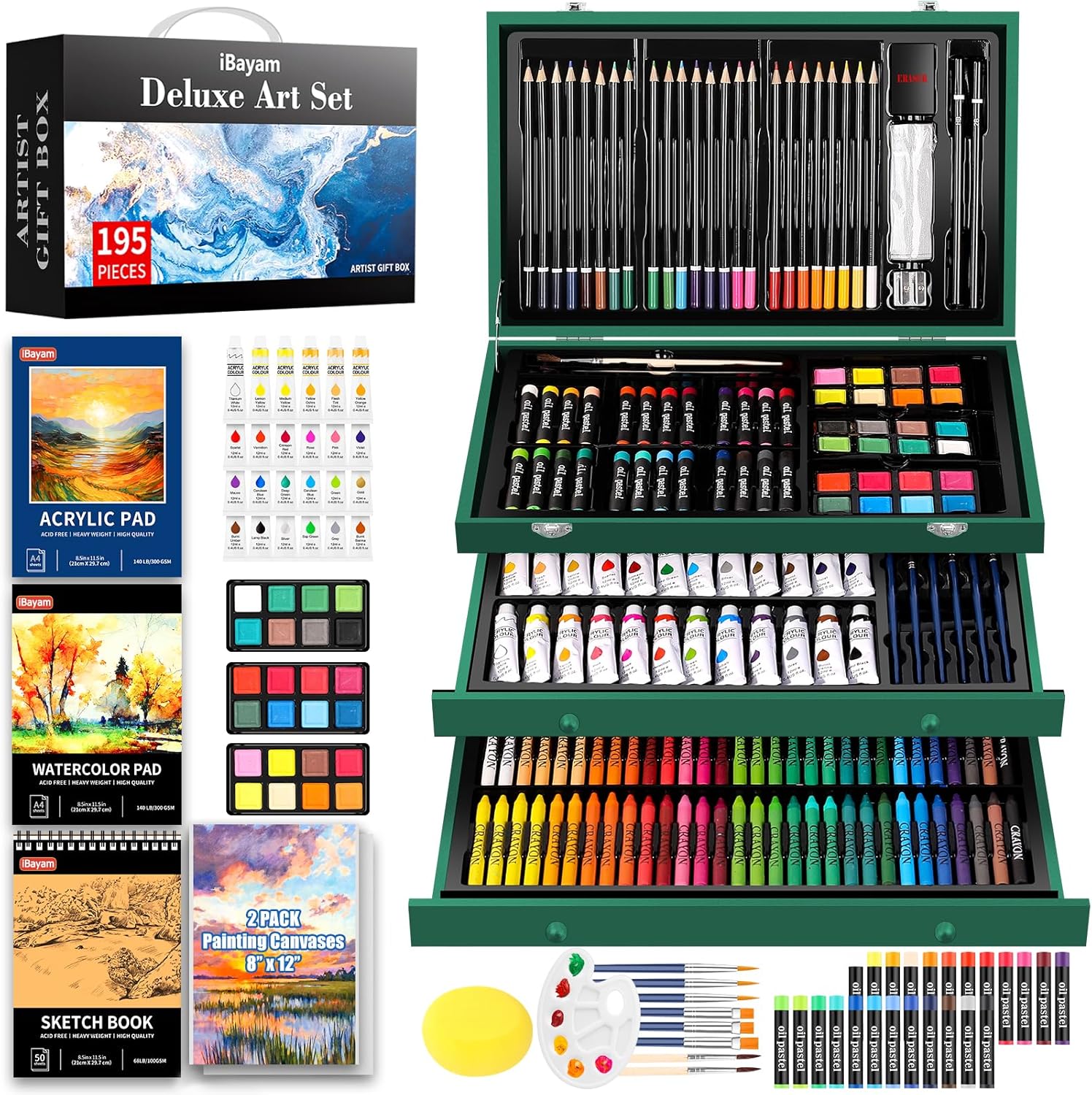 iBayam Art Kit for Kids Teens Adults - 195-Piece Drawing Set
