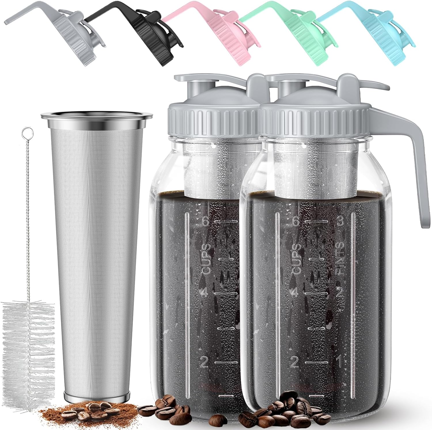 2 Pack 64 oz Glass Cold Brew Maker - Leak Proof & Durable