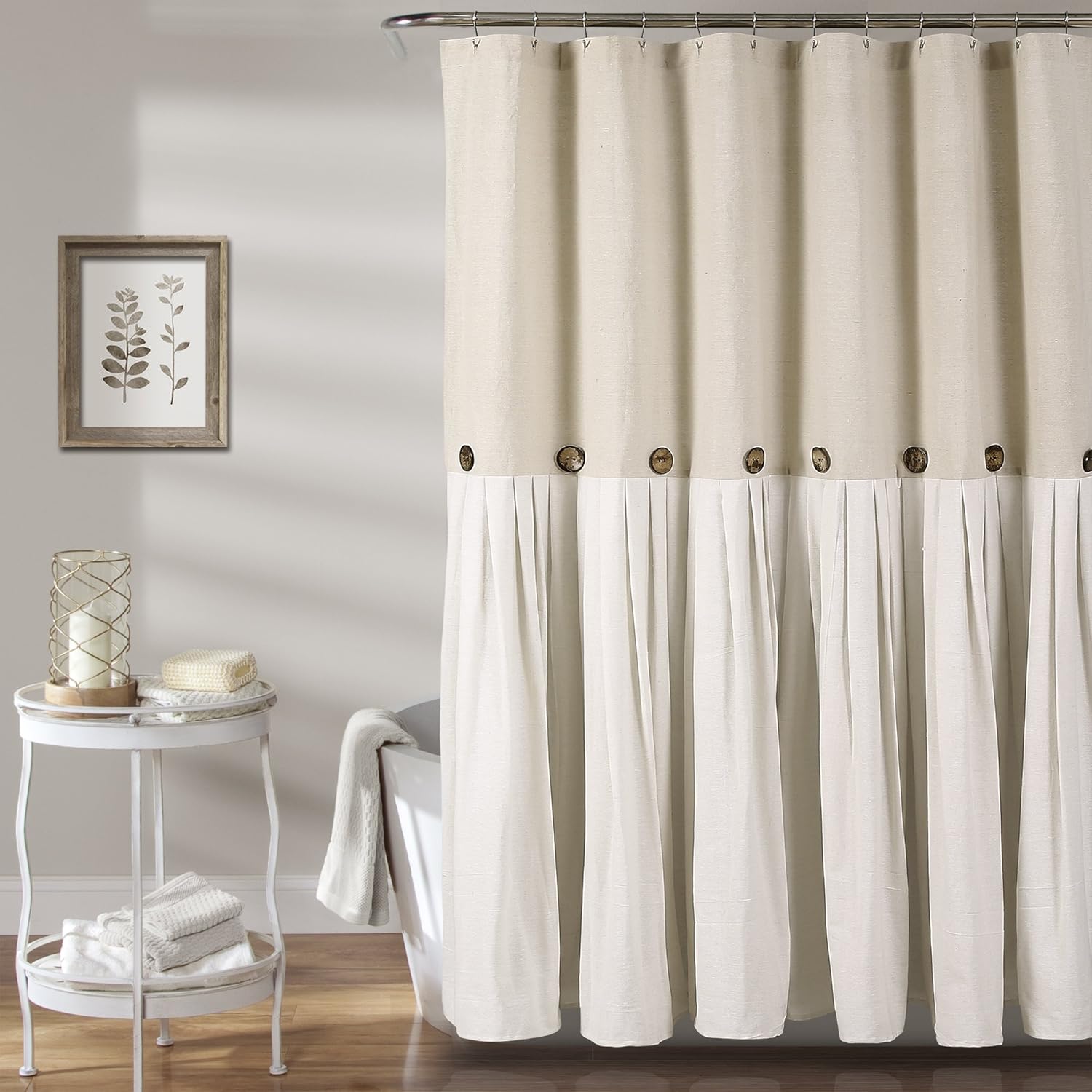 Linen Button Shower Curtain - Rustic Extra Long Bath Decor