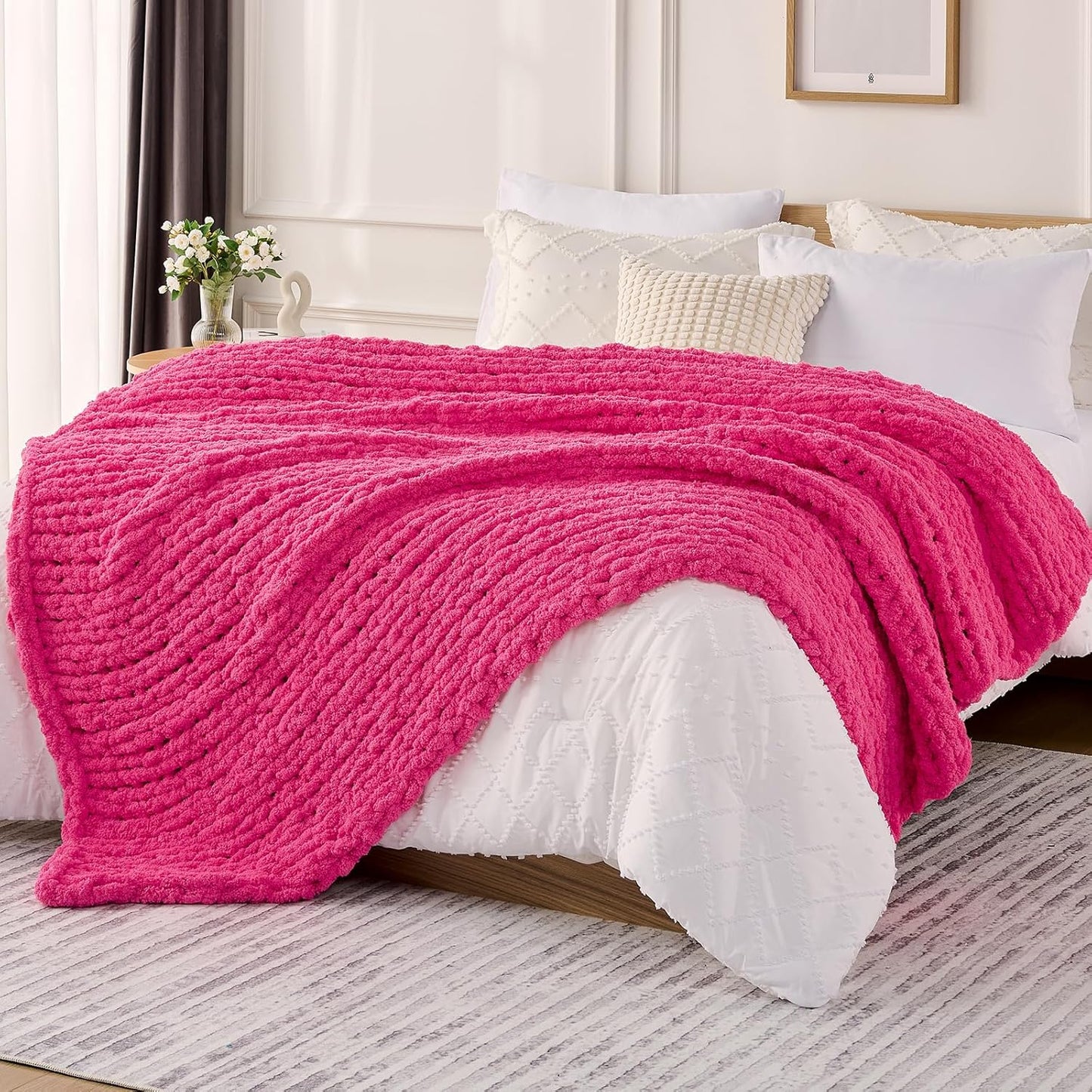 L'AGRATY Chunky Knit Blanket Throw for Bed and Couch Use