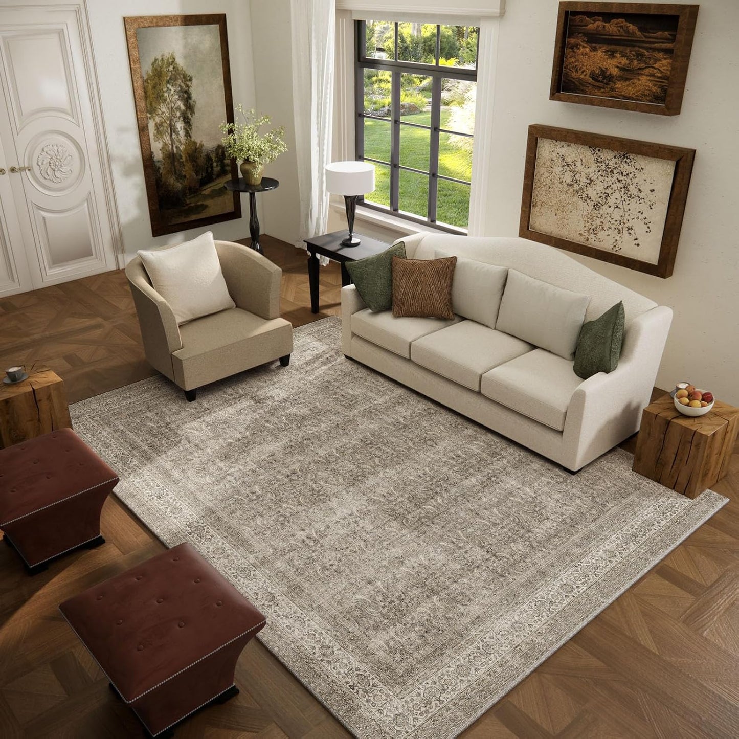 Washable Area Rugs for Living Room: Soft Vintage 5x7 Rug
