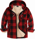 Mens Sherpa Lined Fleece Shirt Jacket Plaid Zip Up Hoodie