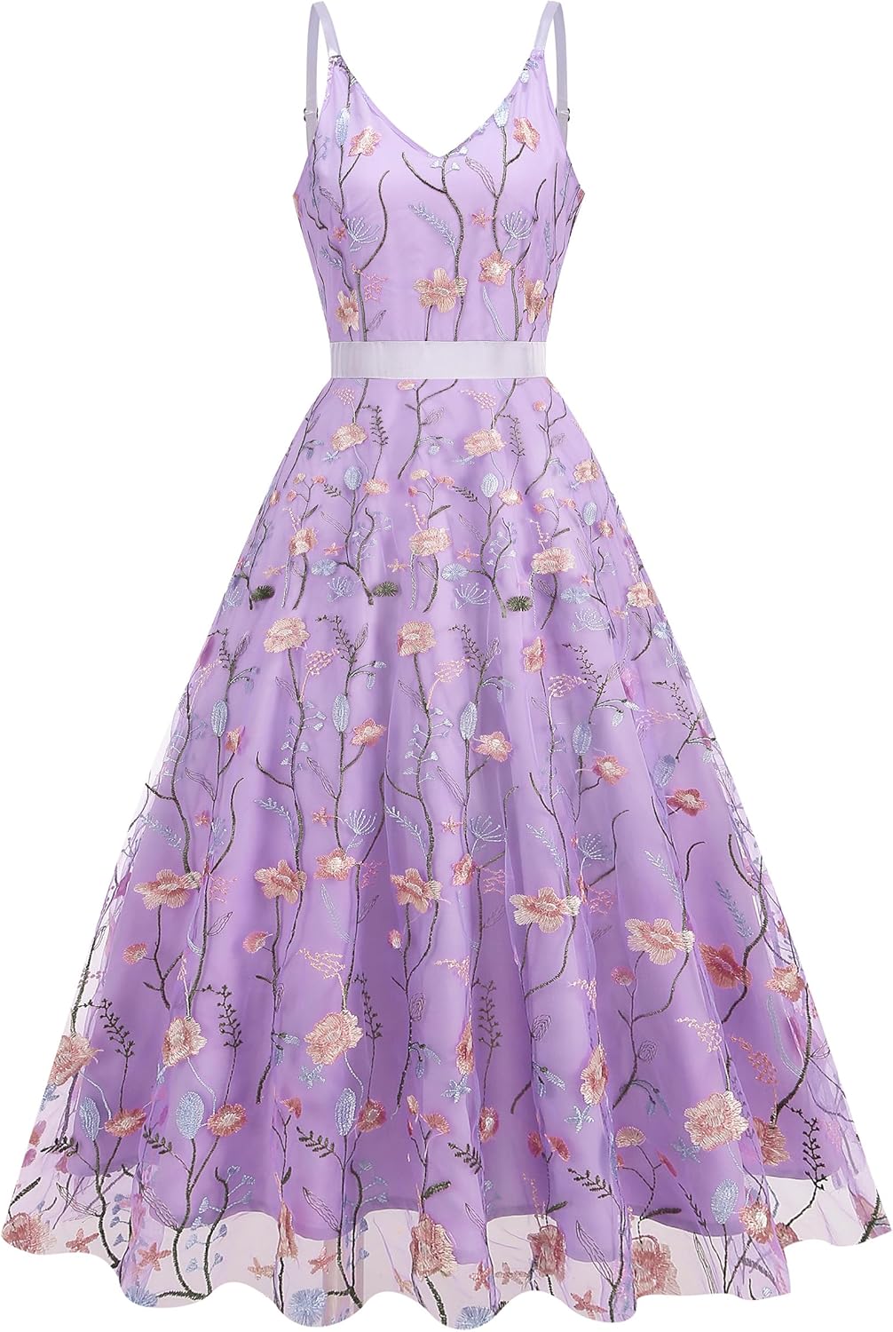 Long Floral Embroidery Dress for Women - Elegant Maxi Gown