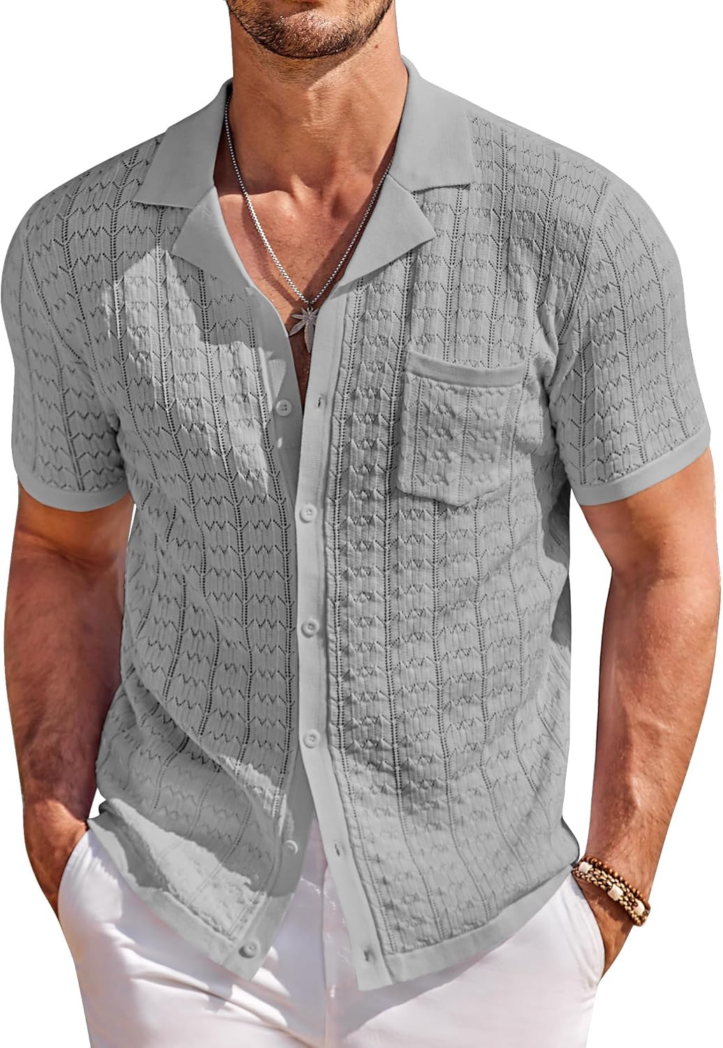 COOFANDY Men's Knit Button Down Shirt for Casual Summer Style